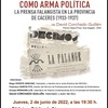 Presentación del libro «Tinta sobre papel como arma política. La prensa falangista en la provincia de Cáceres (1933-1937) de David Corchado Guillén, Premio Ópera Prima «Ana Holgado» 2020