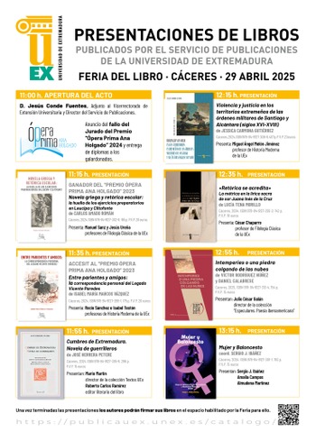 Presentaciones de libros. Feria del Libro de Cáceres 29 de abril 2025.