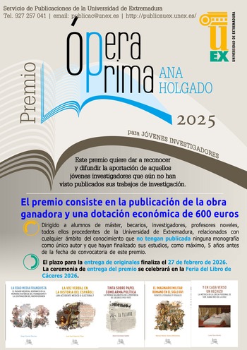 PREMIO “OPERA PRIMA ANA HOLGADO” 2025:  El plazo para la entrega de originales finaliza el viernes 27 de febrero de 2026