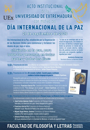 ACTO INSTITUCIONAL DE LA UNIVERSIDAD DE EXTREMADURA CON MOTIVO DEL DÍA INTERNACIONAL DE LA PAZ . 21 septiembre 2026